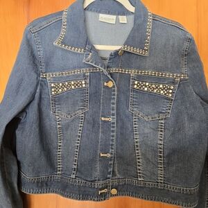 Denim Medium Studded, Sparkle Bedazzle Jean Jacket Concert Country Wedding Chico